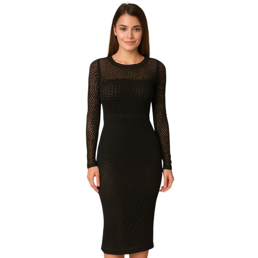 Venus Sweater Dress Black Long Sleeve Lace Body Con Women's WOMAN'S Medium